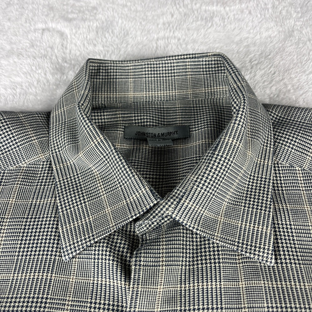 Johnson & Murphy Men's Sz Large Gray Plaid Cotton Long Sleeve Shirt Casual